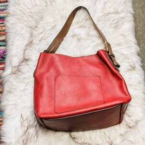 Scarlett Joy Susan Classic Hobo 2-in-1 Handbag Tote Red & Brown